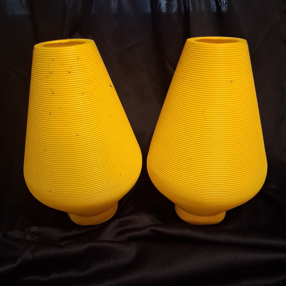 Vintage Yellow Beehive Lamp Shades Set of 2 Mid Century Modern Ribbed Plastic